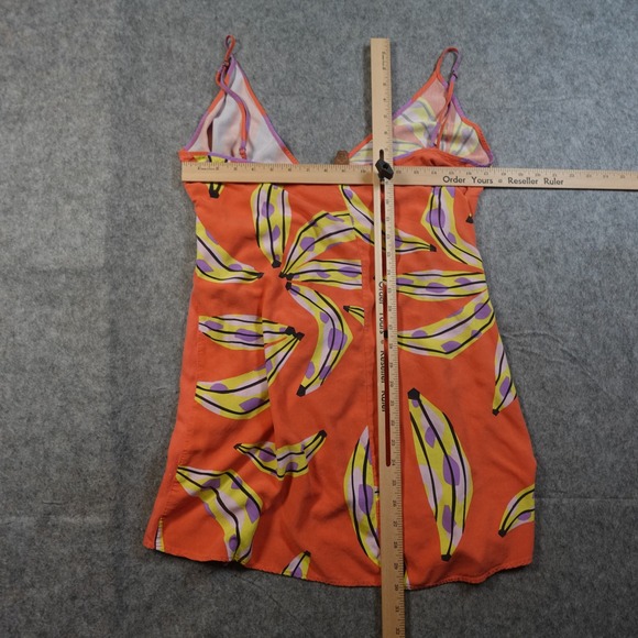 Farm Rio Dress Womens Large Orange Banana Wrap Mini V-Neck Tropical Sleeveless - Picture 6 of 9